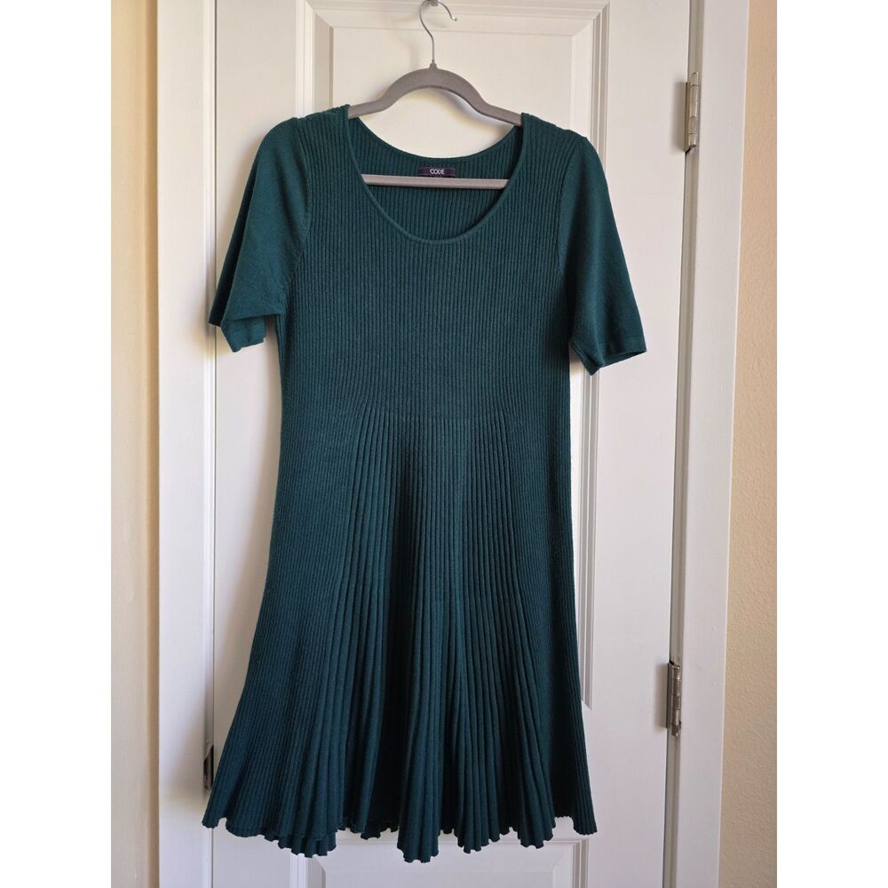 CODE Emerald Green Ribbed Fit-and-Flare Sweater Dress
